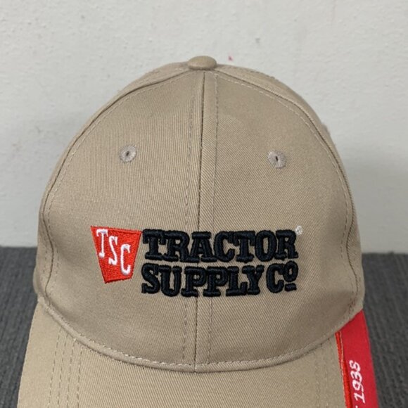 TSC Tractor Supply Co Baseball Hat Cap Mens Adjustable Beige Red Strapback - Picture 3 of 12